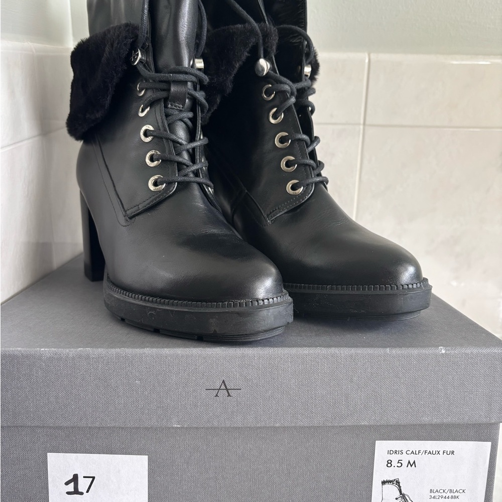 Women's Black Faux Fur Lace-Up Boots